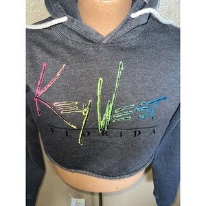 POP SURF Women Crop Top Hoodie Gray Sweatshirt  Key West Florida Size Medium